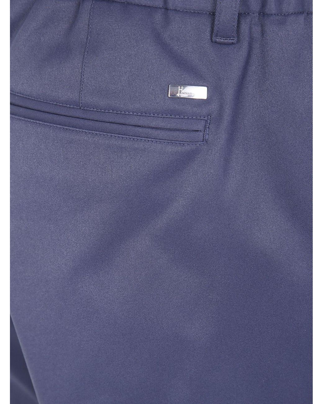 Herno Blue Slim Fit Cotton Trousers With Drawstring Waist And Belt Loops for men
