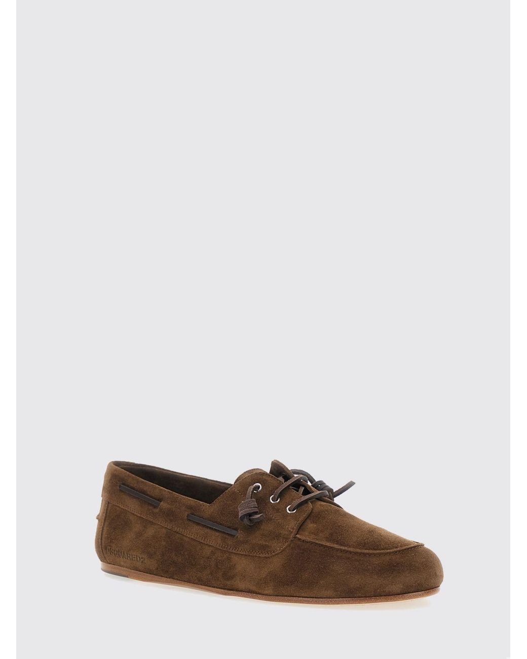 DSquared² Brown Suede Calfskin Boat Shoes With Embossed Logo And Leather Sole for men