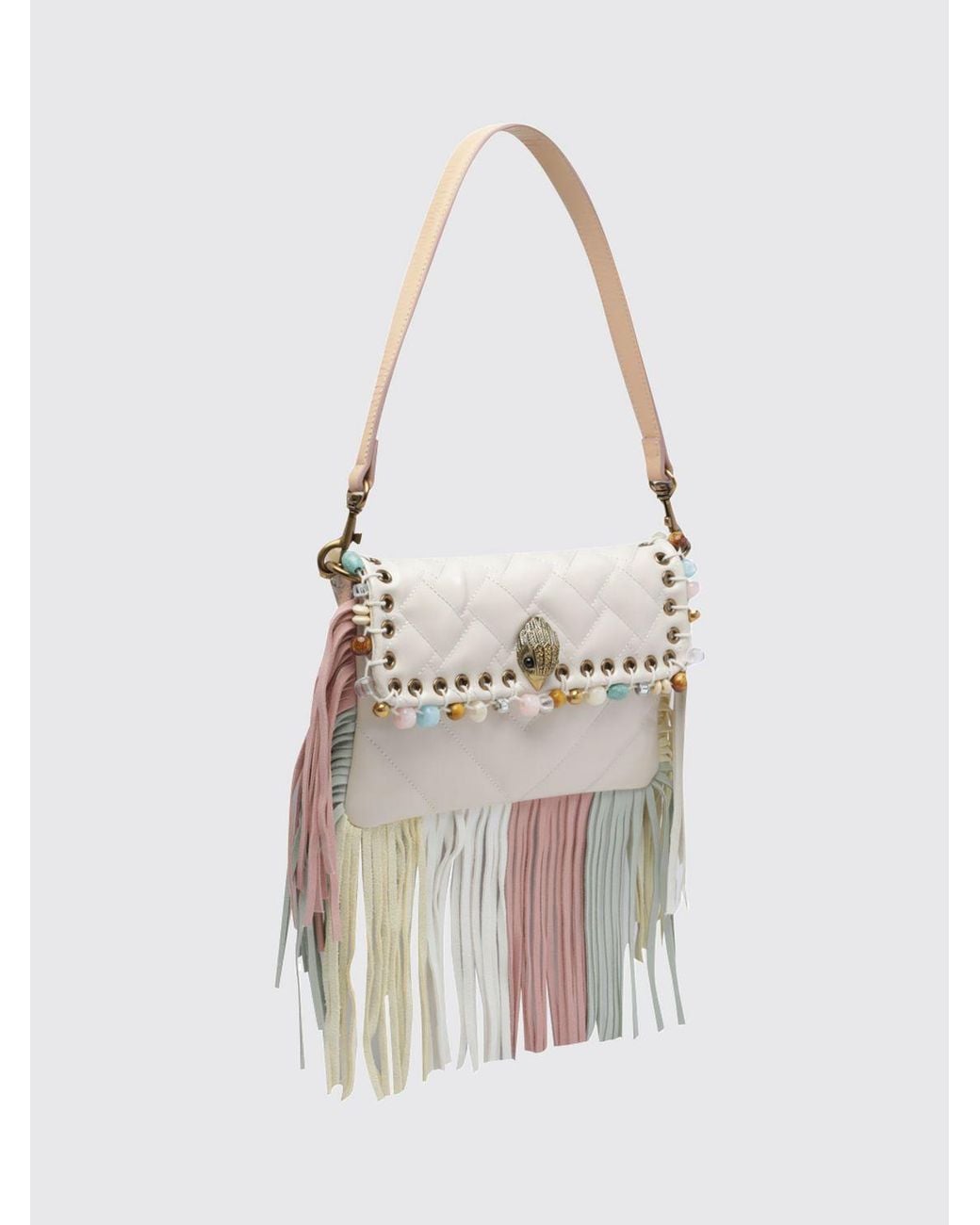 Kurt Geiger White Oxford Leather Mini Shoulder Bag With Embroidery And Stones