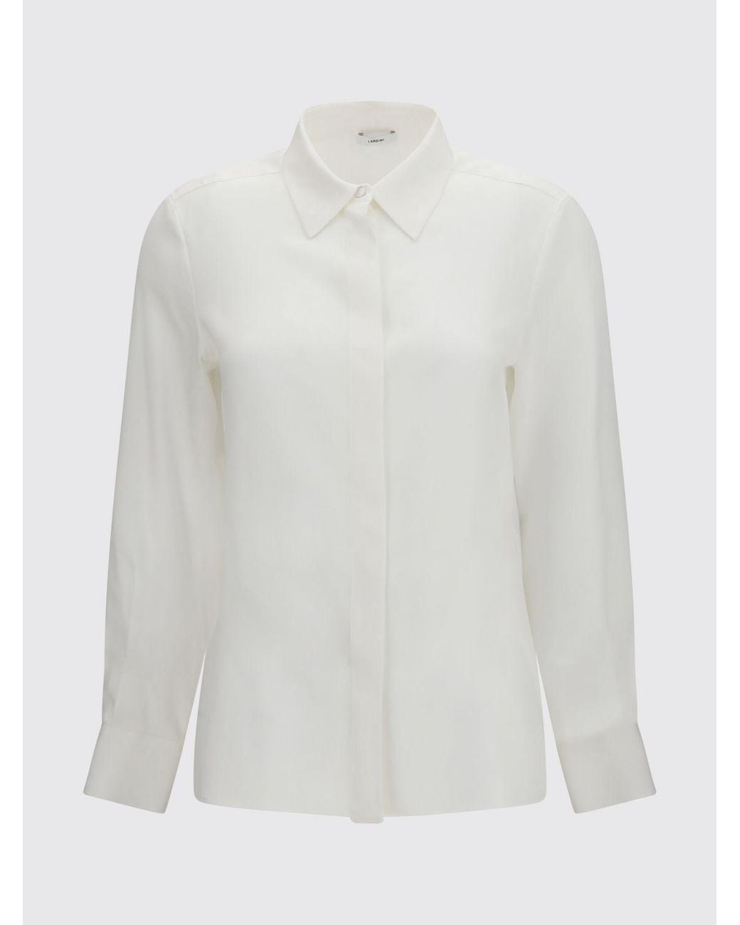 Lardini White Classic Pure Silk Shirt With French Collar And Concealed Placket