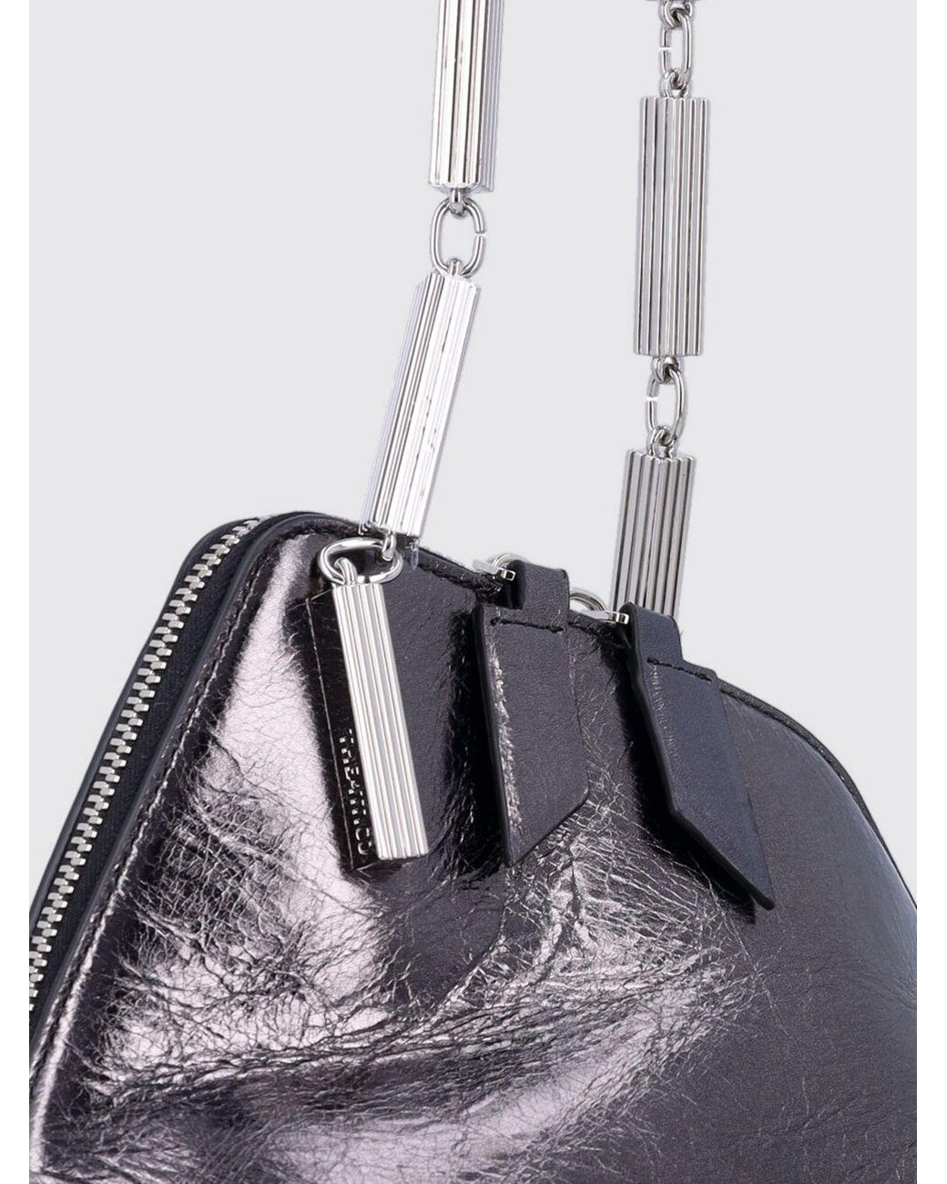 The Attico Gray La Scala Crackled Leather Mini Handbag With Metallic Handle