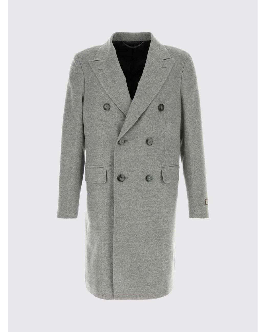 Canali Gray Double-Breasted Knee-Length Wool Coat With Peak Lapels for men