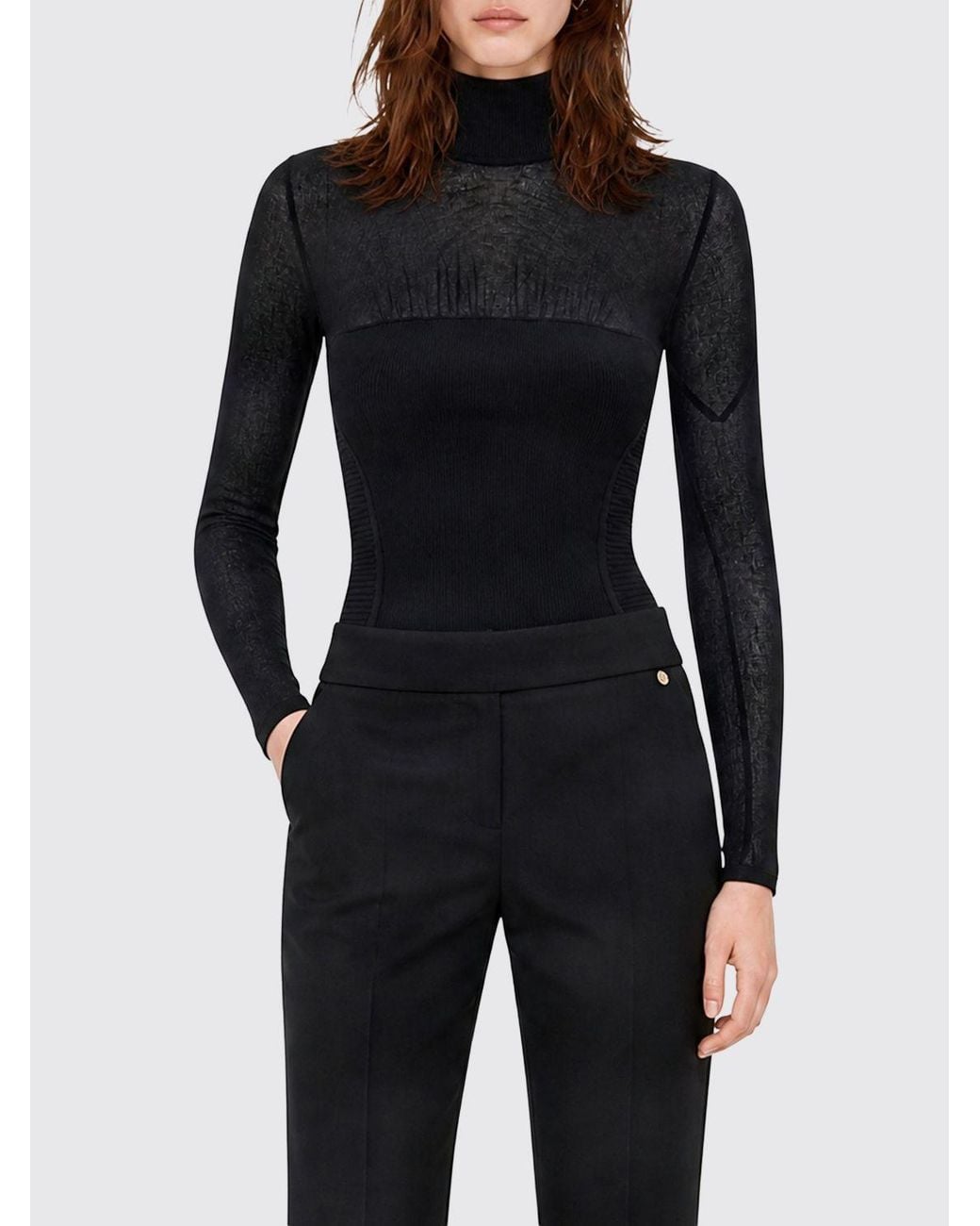 Elisabetta Franchi Black Slim Fit Stretch-Viscose Long-Sleeved Turtleneck Bodysuit