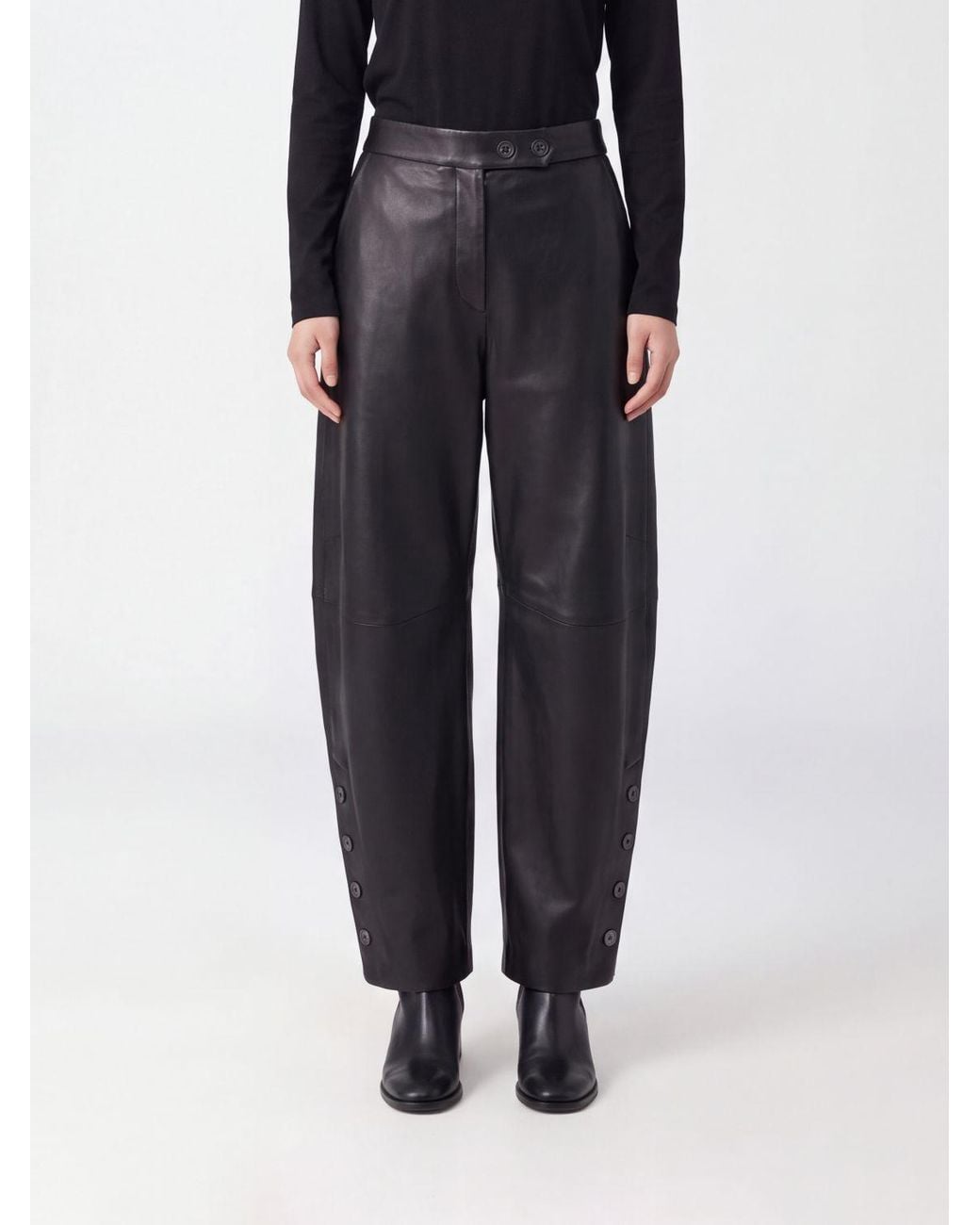 Sportmax Black Wide-Leg Baggy Leather Trousers With Off-Centre Closure