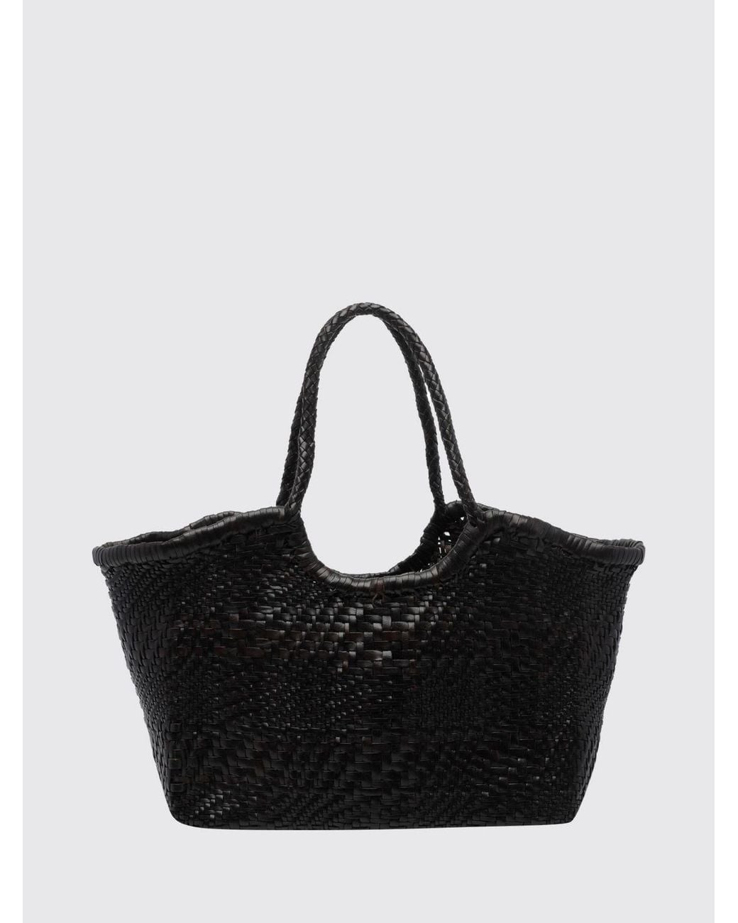 Dragon Diffusion Black Nantucket Woven Leather Tote Bag With Double Handle
