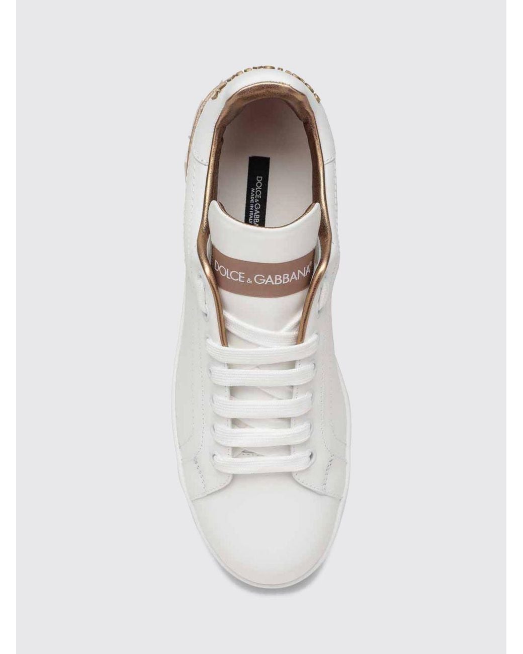 Dolce & Gabbana White Dolce &Amp Gabbana Portofino Calfskin Trainers With Logo And Details
