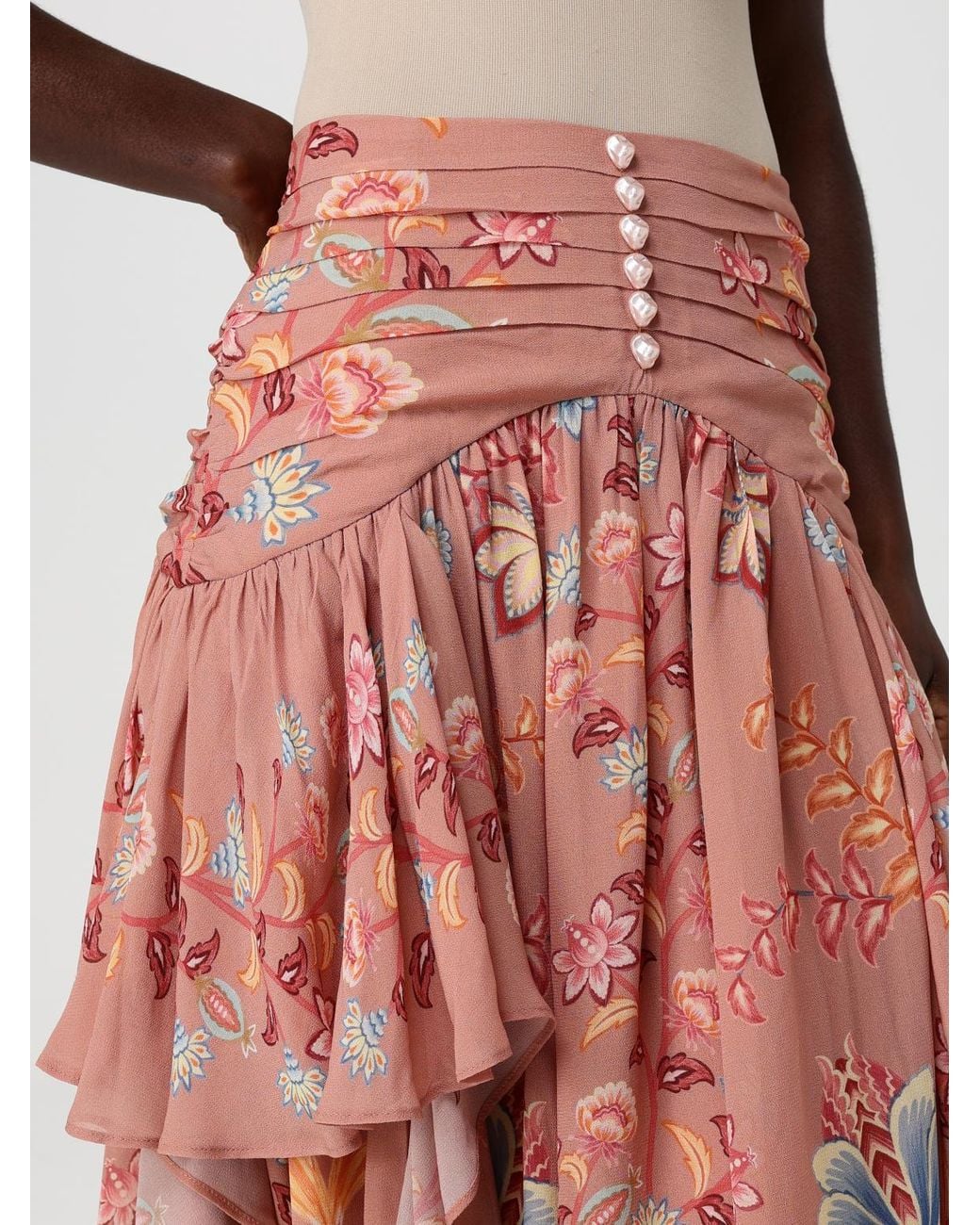 Farm Rio Pink Floral Print Viscose Long Skirt