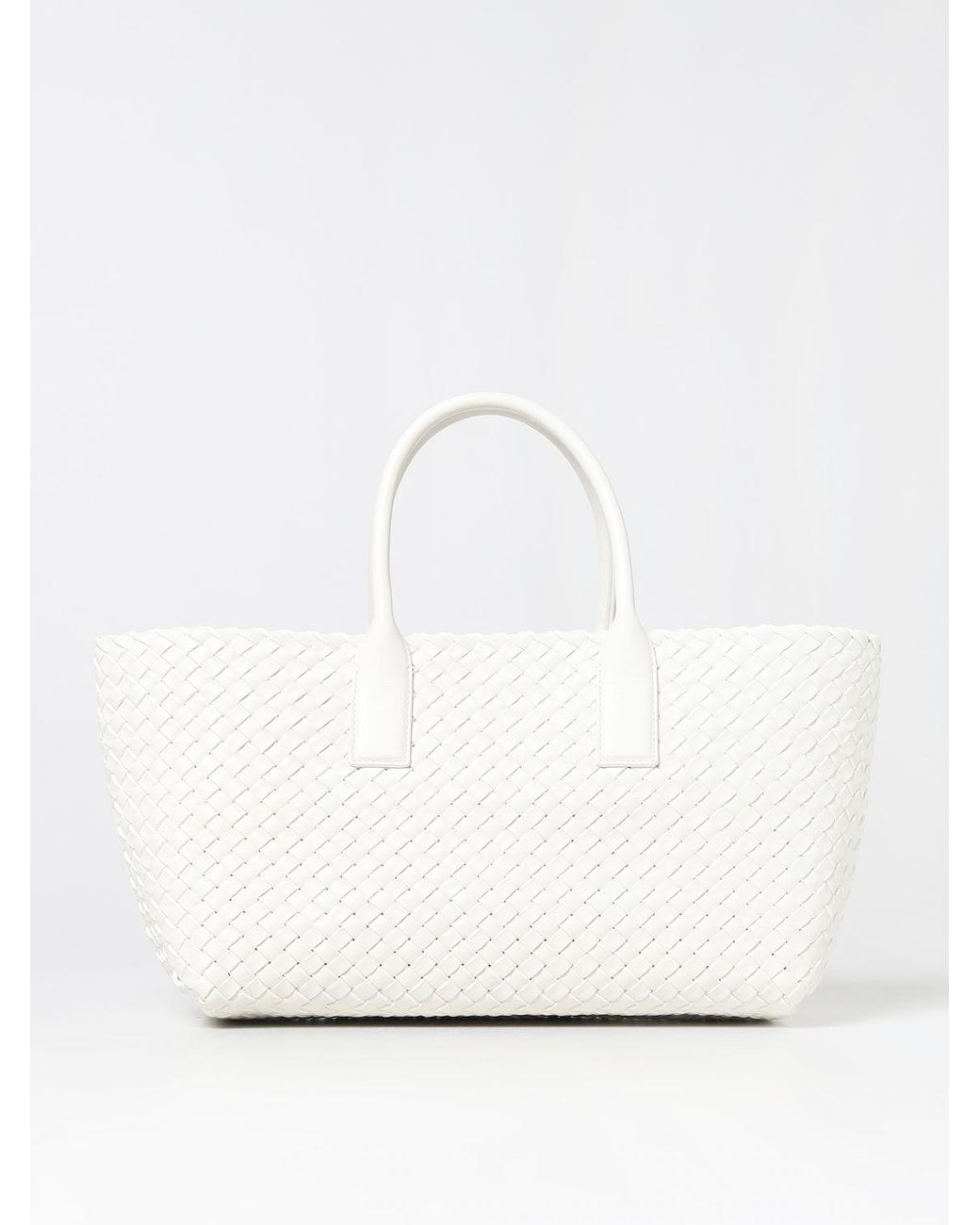 Bottega Veneta Cabat Bag In Woven Leather in White | Lyst
