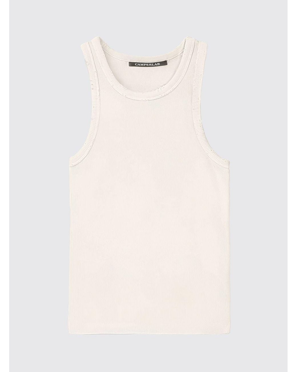 CAMPERLAB Blue Ribbed Cotton Tank Top With Cold-Shoulder Cutouts And Crew Neck