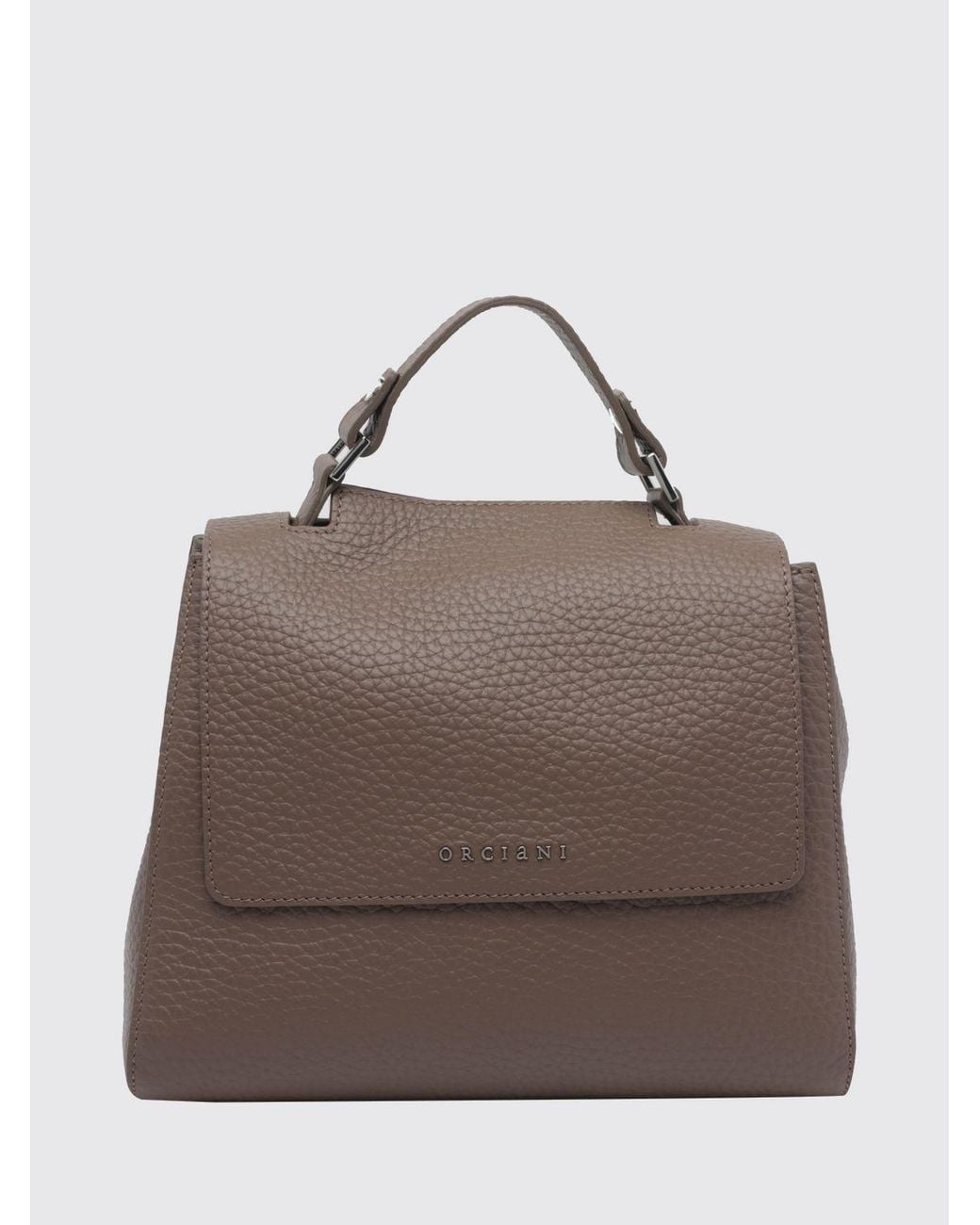 Orciani Brown Sveva Hammered Leather Handbag With Handle And Shoulder Strap