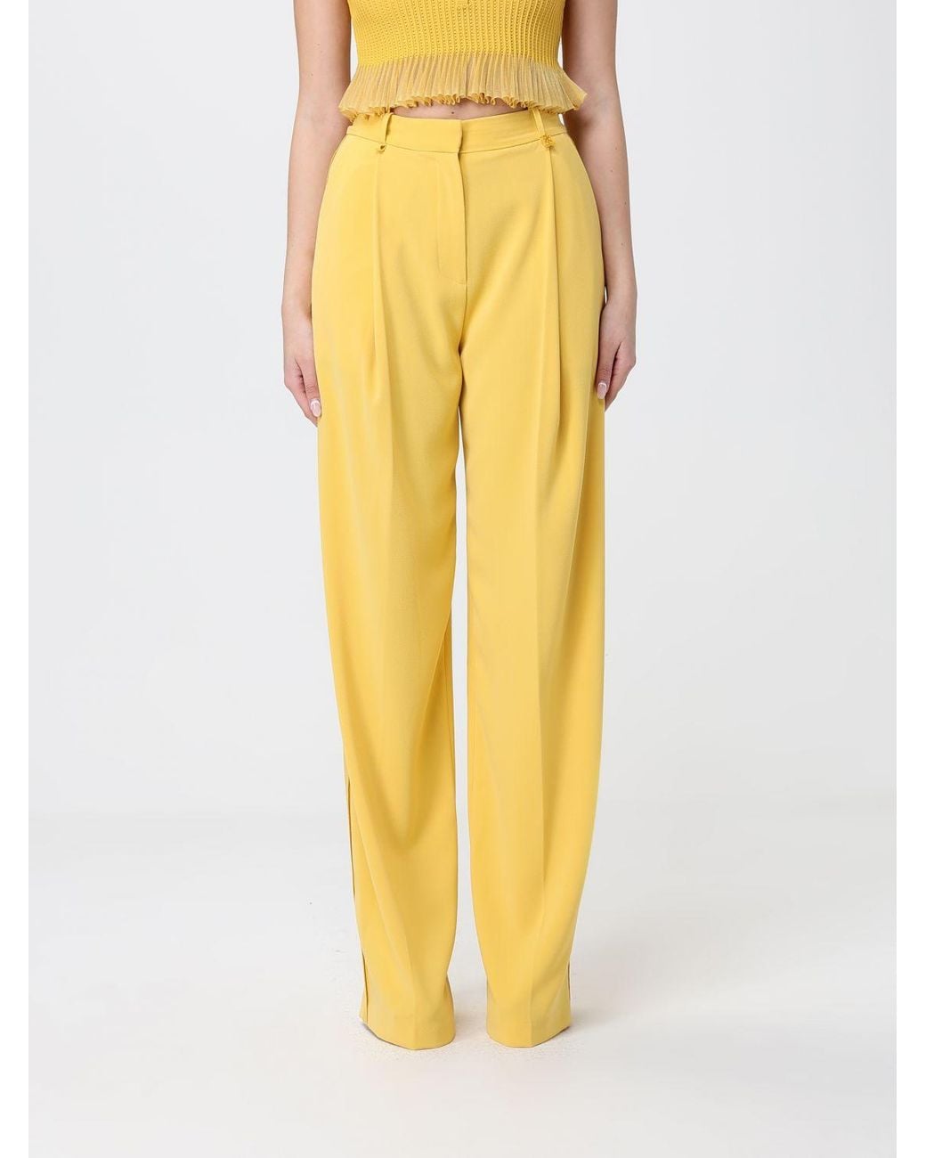Elisabetta Franchi Yellow Crêpe Wide Leg Trousers