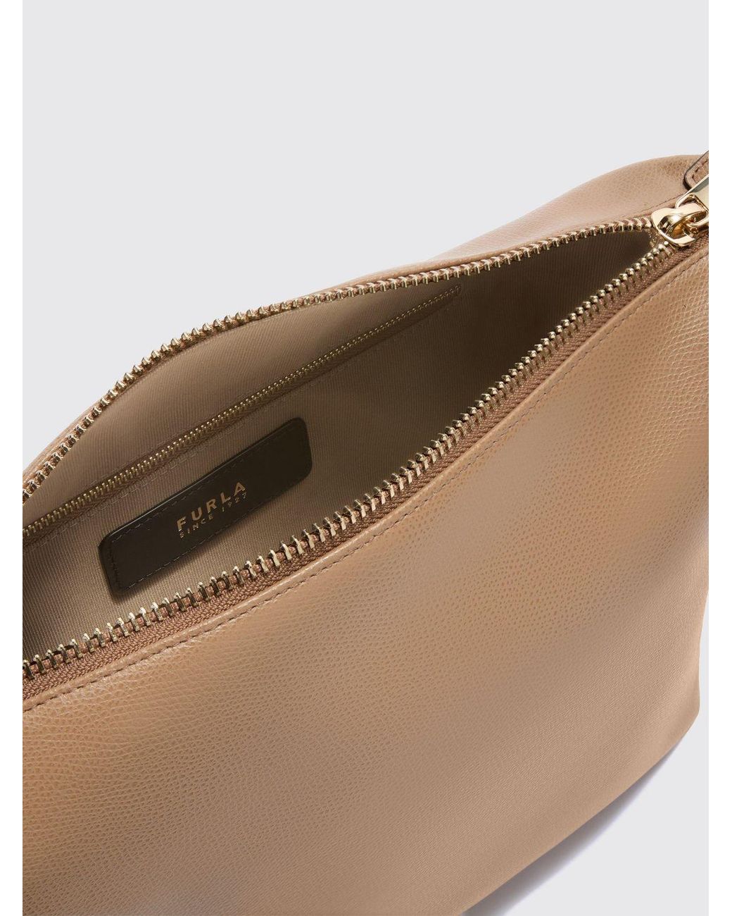 Furla Natural Tonie Grained Leather Shoulder Bag By With Removable Handle And Strap