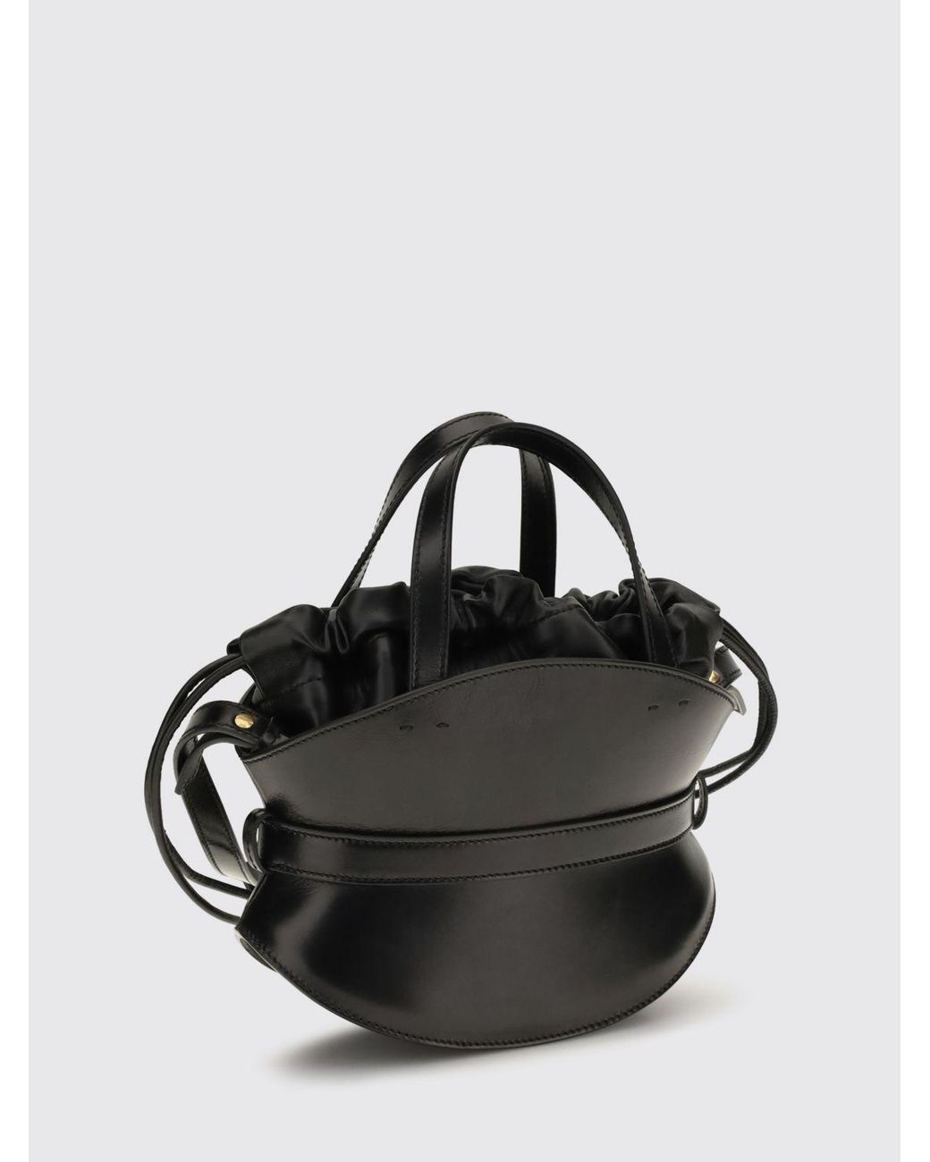 Balmain Black Shuffle Leather Hourglass Handbag With Drawstring Closure