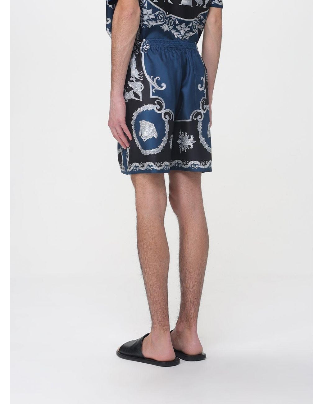 Versace Blue Printed Silk Shorts for men