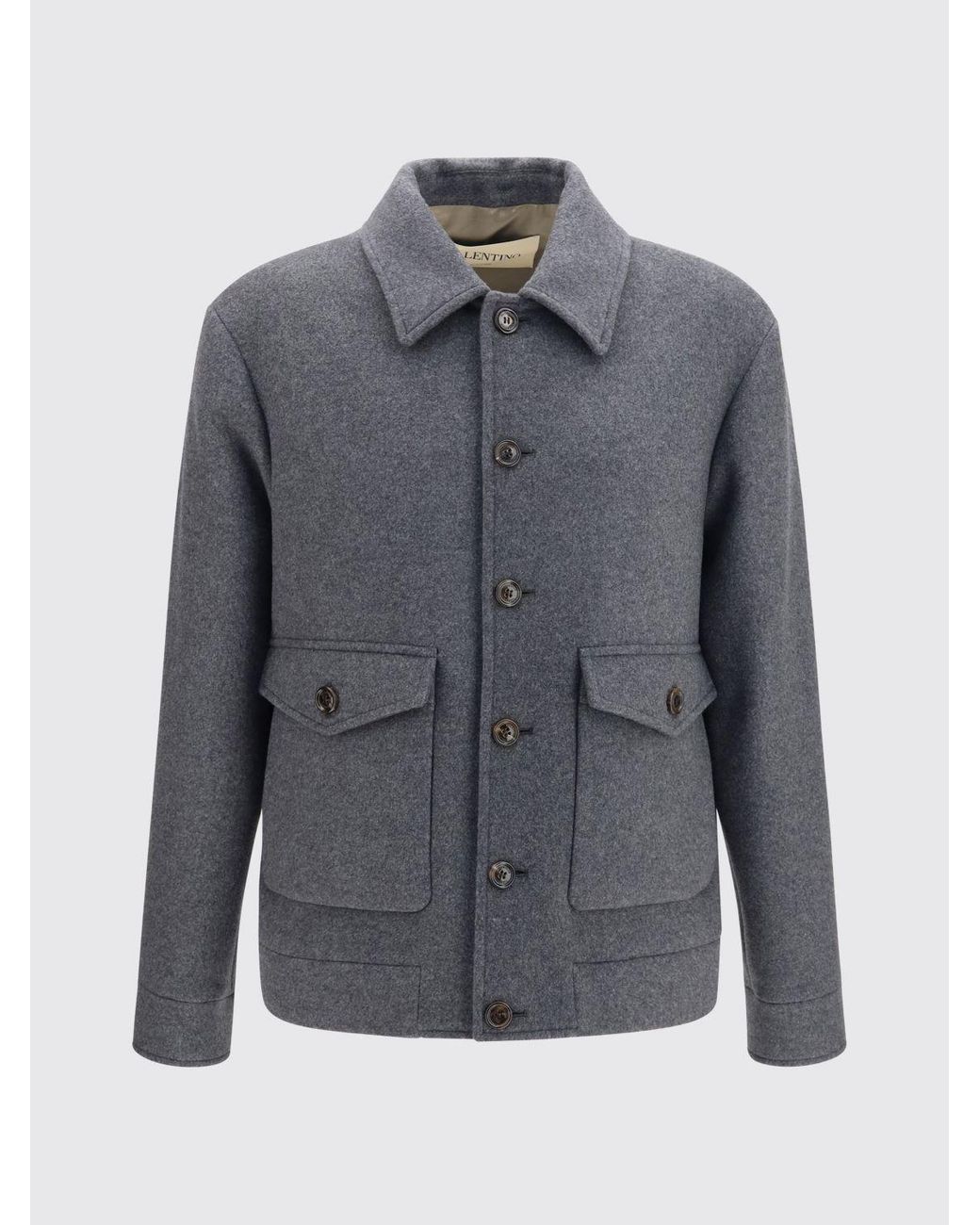 Valentino Garavani Gray Single-Breasted Short Wool-Blend Coat With Classic Collar for men