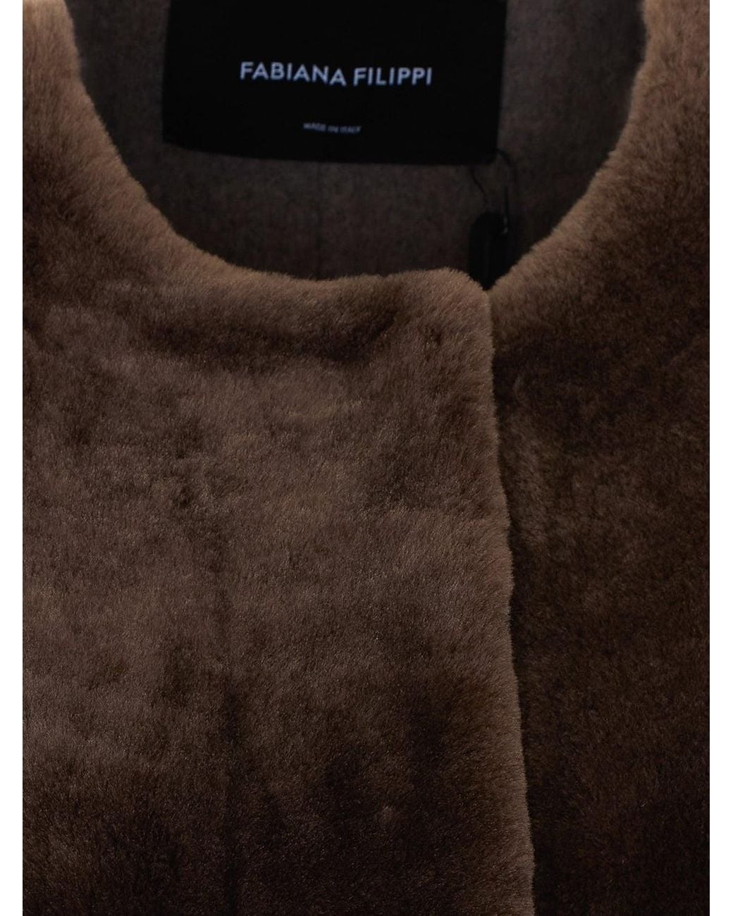 Fabiana Filippi Brown Knee-Length Fur Coat With Waist Belt