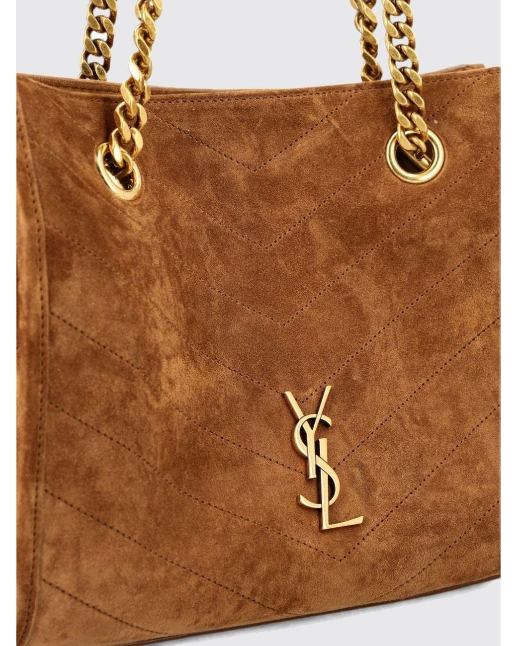 Saint Laurent White Niki Quilted Suede Shoulder Bag With Ysl Logo