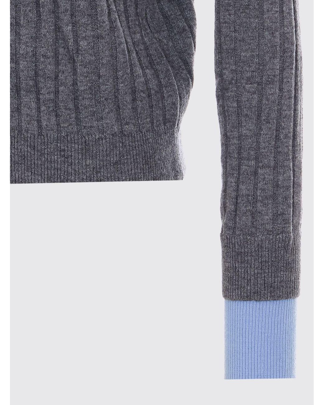 ELEH Blue Ruffle-Trimmed Wool Blend Roll Neck Jumper With Button Neck
