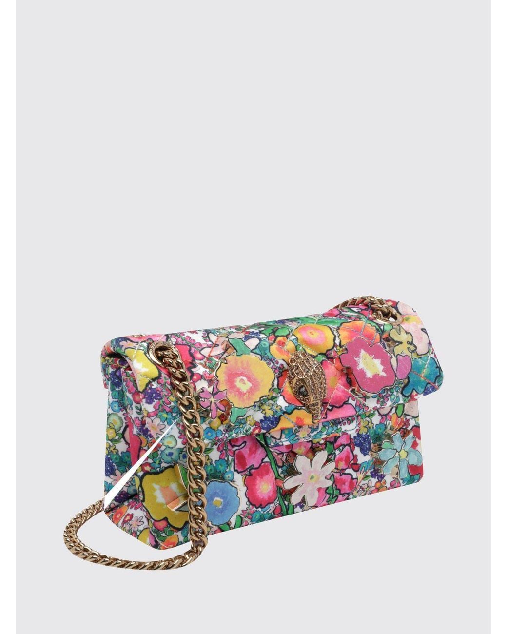 Kurt Geiger White Quilted Kensington Mini Bag With Floral Print And Rhinestone Logo