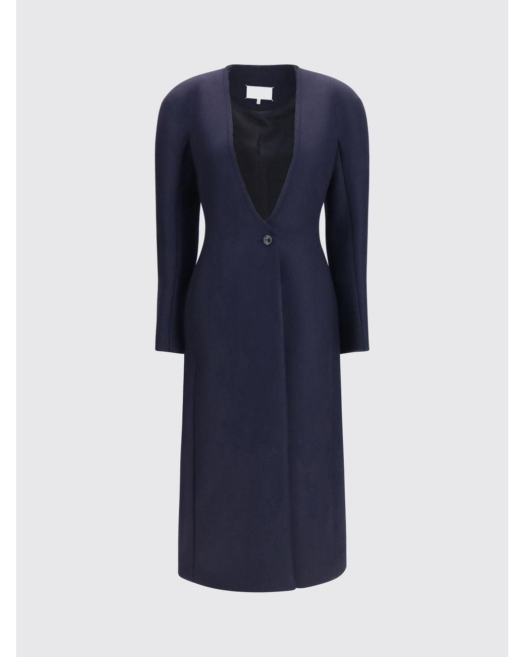 Maison Margiela Blue Single-Breasted Long Wool Coat With V-Neck