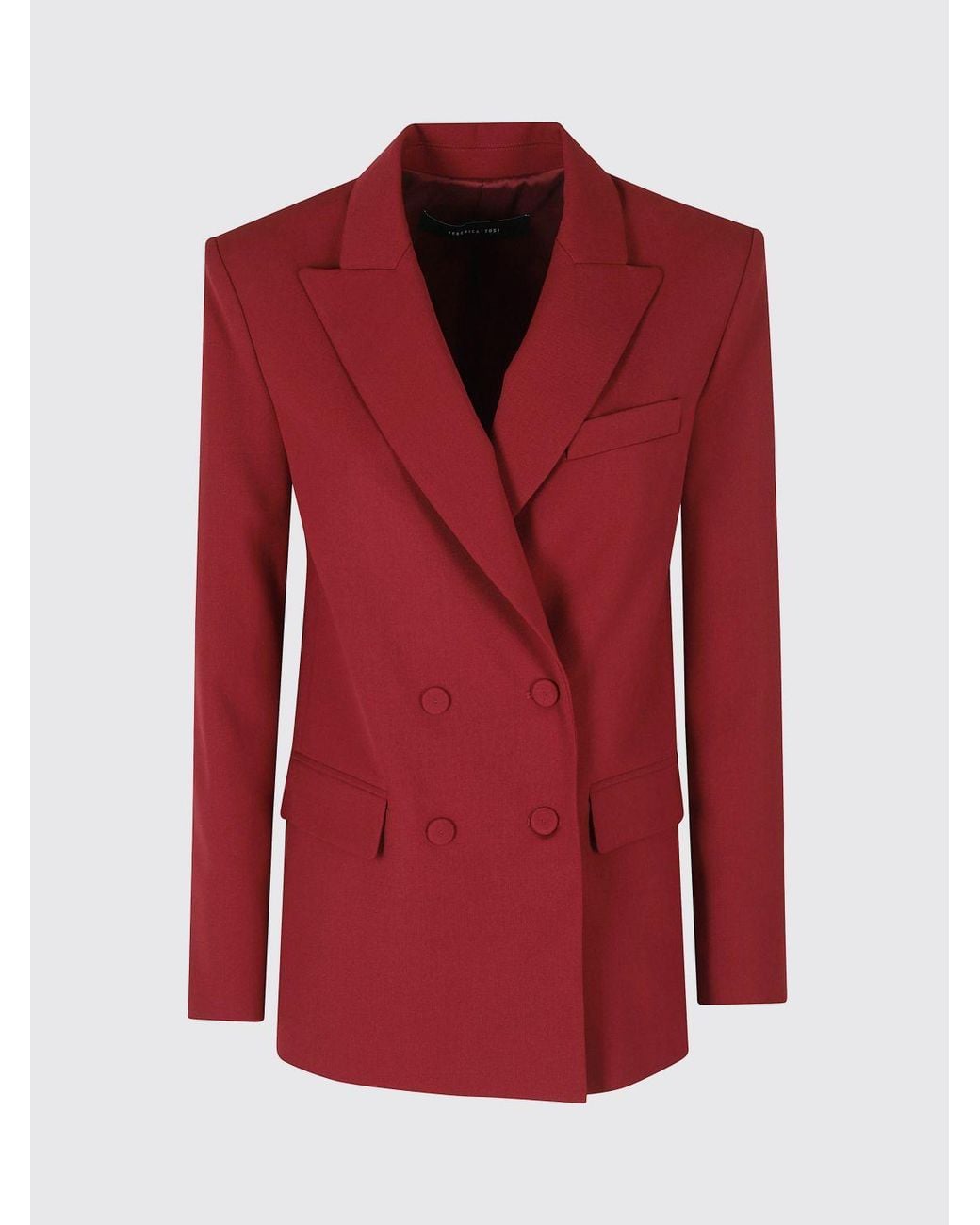 FEDERICA TOSI Red Double-Breasted Wool Blend Ceremony Blazer With Peak Lapels