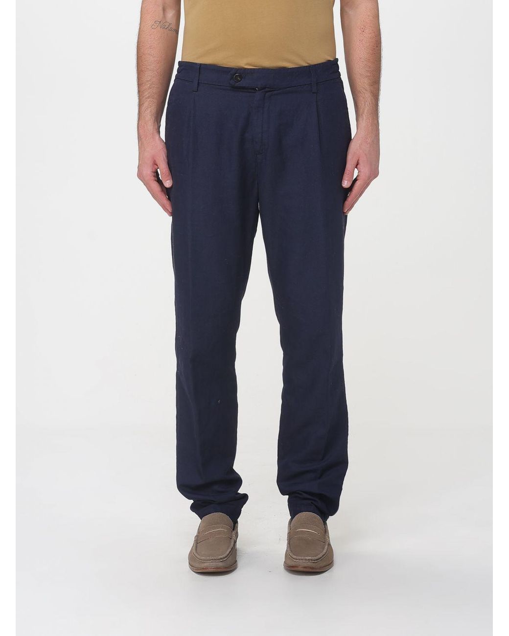 Eleventy Blue Cotton And Linen Slim Fit Trousers for men