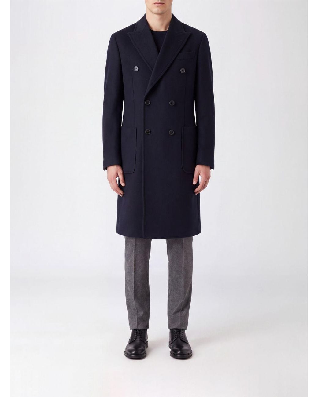Emporio Armani Blue Knee-Length Double-Breasted Coat for men