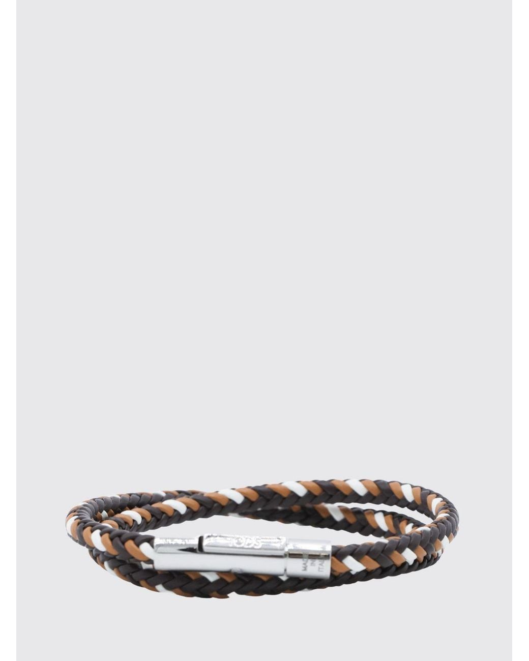 Tod's White Woven Calfskin Leather Bracelet With Magnetic Clasp for men
