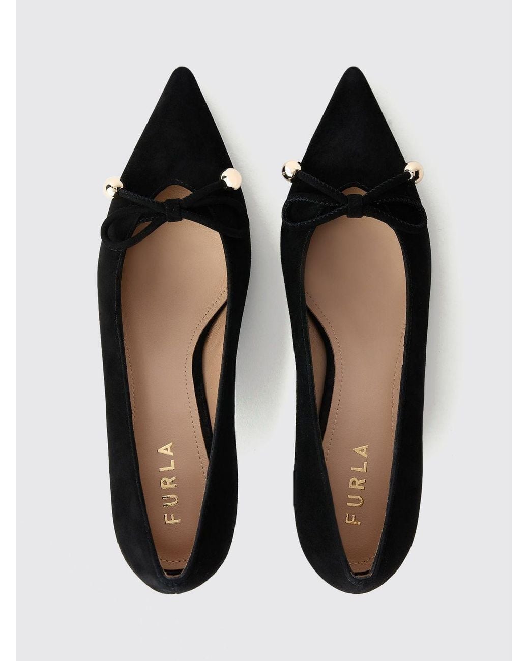 Furla Black Suede Stiletto Pumps With A Medium Heel And Almond Toe