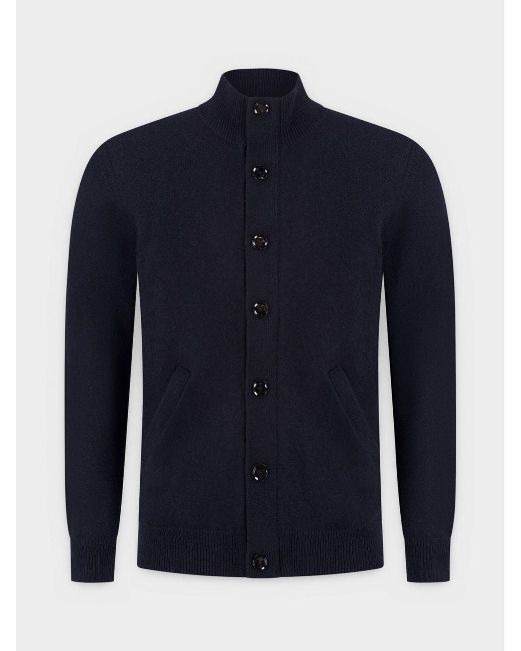 Brioni Blue High-Neck Pure Cashmere Cardigan With Button Closure for men
