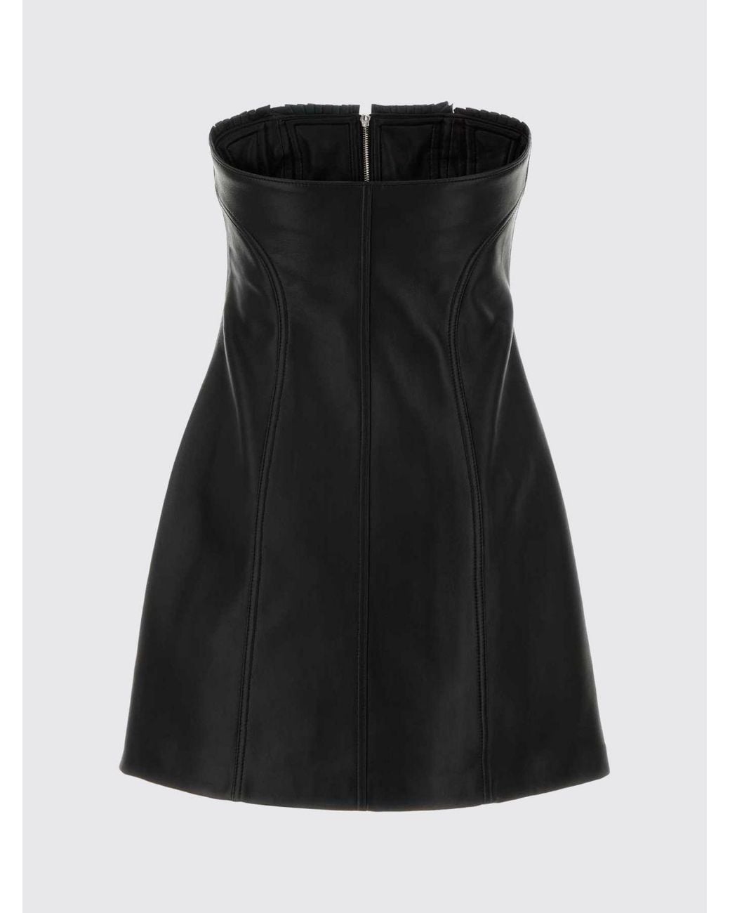 Blumarine Black Off-The-Shoulder Lambskin Leather Sheath Mini Dress