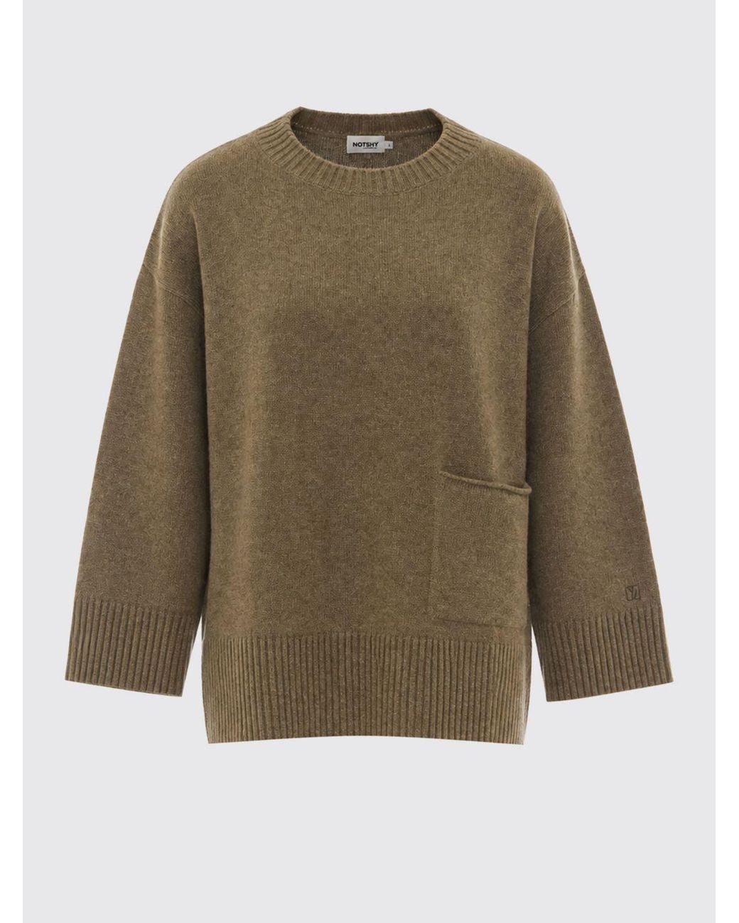 Not Shy Brown Pure Cashmere Crewneck Jumper With Applied Patch Pocket