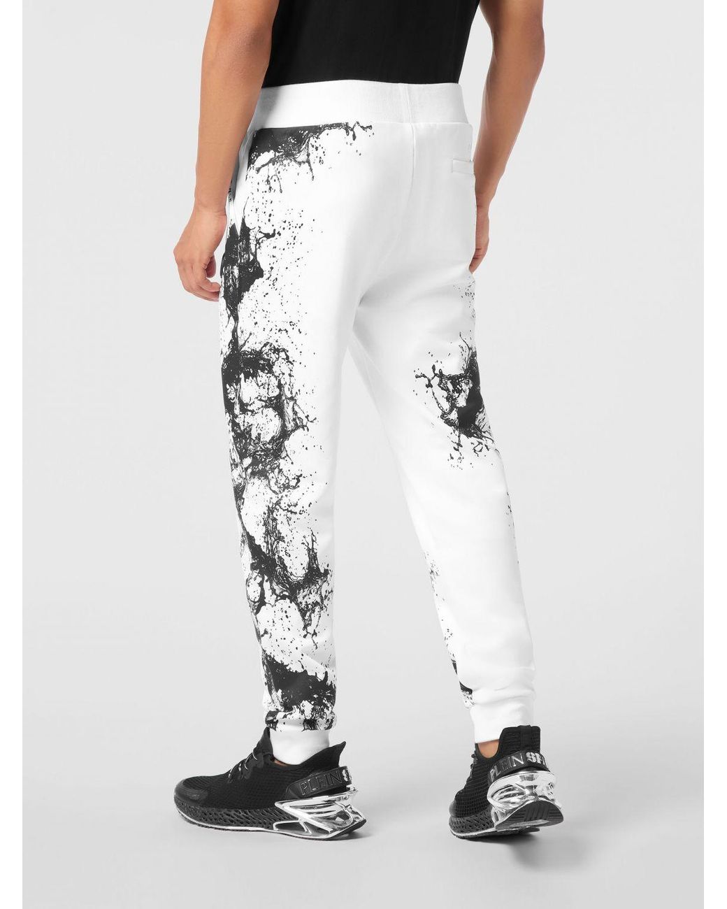 Philipp Plein Black Abstract Print Jersey Jogging Pants With Logo for men
