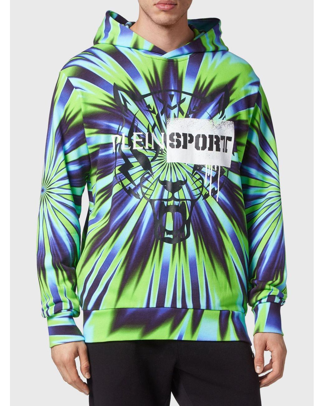 Philipp Plein Green Relaxed Fit Hoodie With All-Over Optical Print for men