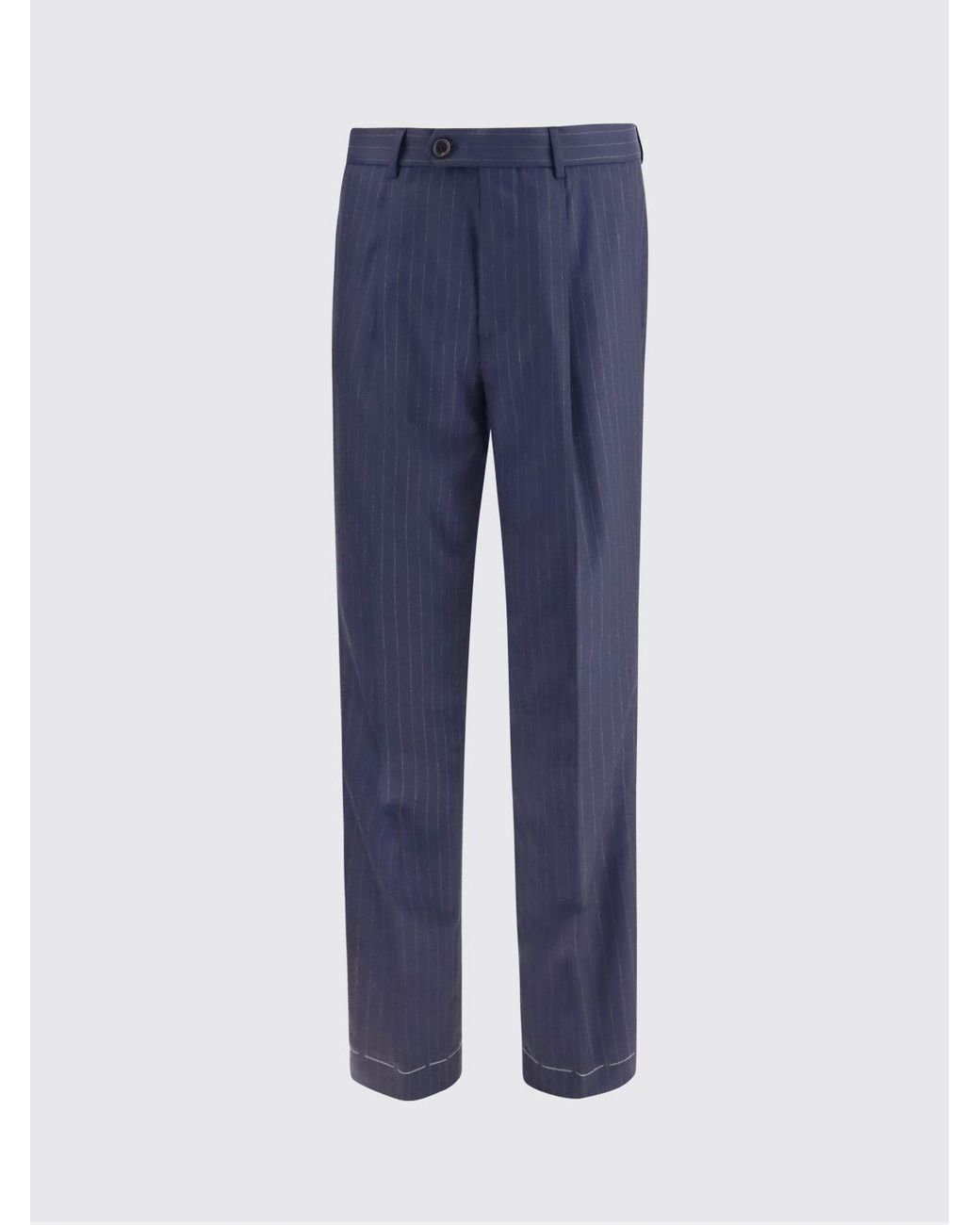 Brunello Cucinelli Blue Slim Fit Pinstripe Virgin Wool Tailored Trousers for men
