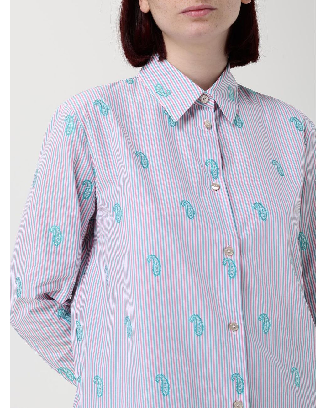 Camisa Casual De Seda A Rayas Con Estampado Paisley Etro de color Blue