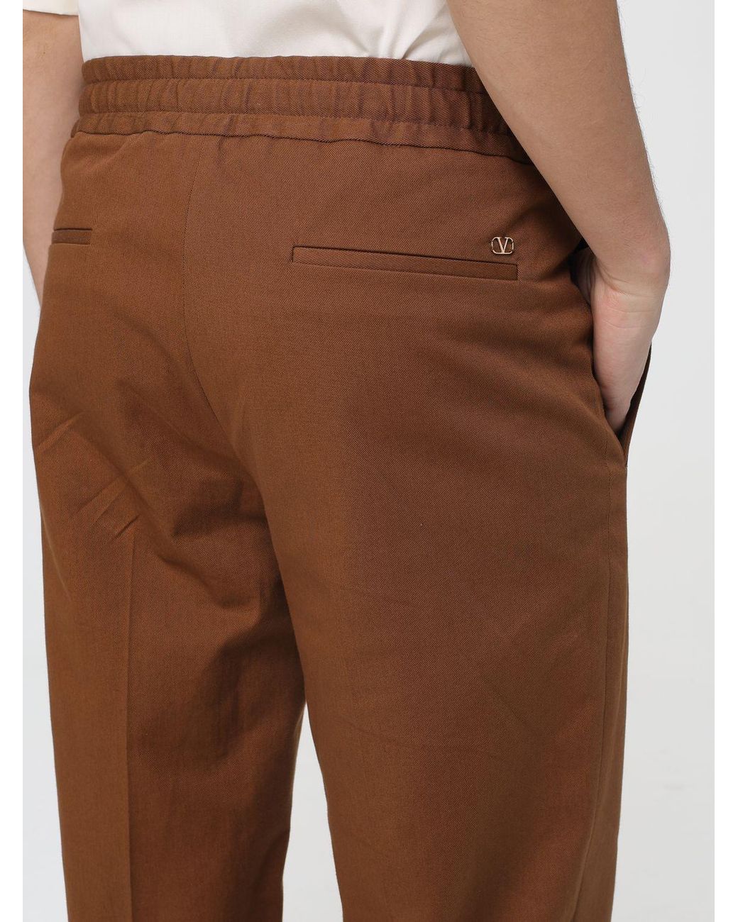 Valentino Brown Gabardine Drawstring Trousers for men