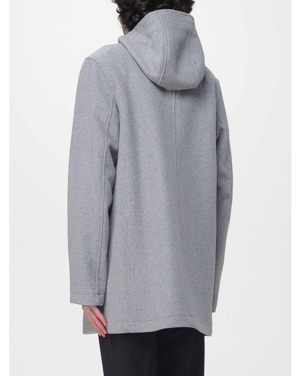 Manuel Ritz Gray Single-Breasted Wool Coat With Hood And Concealed Fastening for men