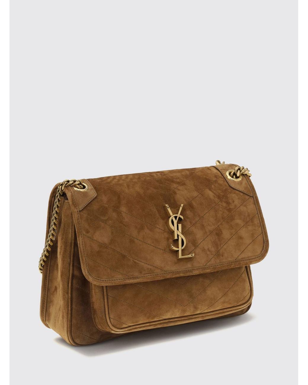 Saint Laurent Brown Medium Niki Suede Shoulder Bag With Chevron Pattern
