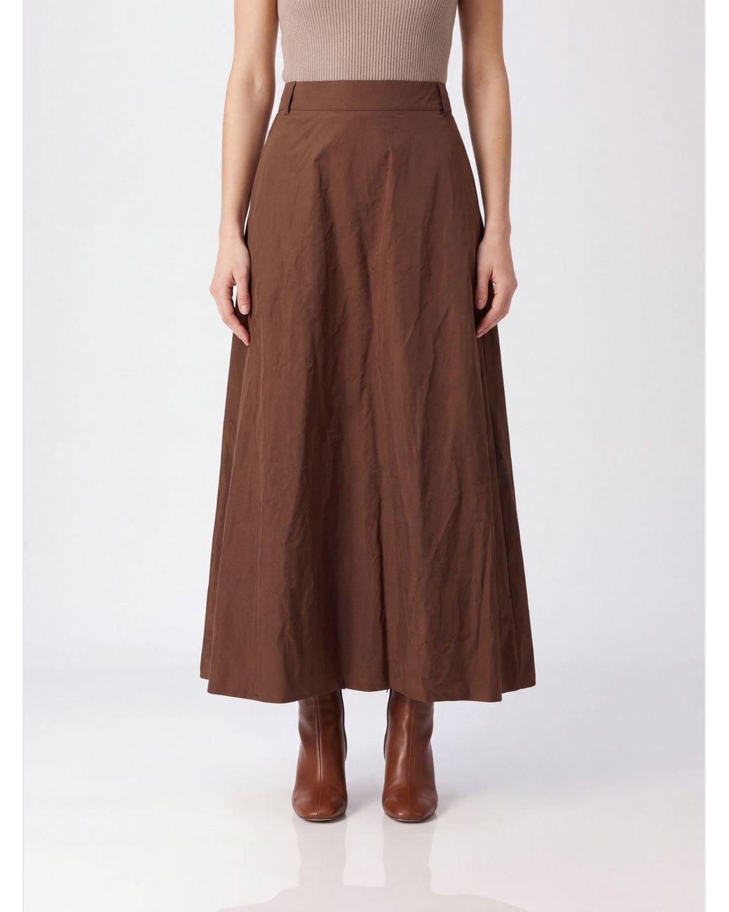 Max Mara Brown High-Waisted Crêpe Full Midi Skirt With Belt Loops