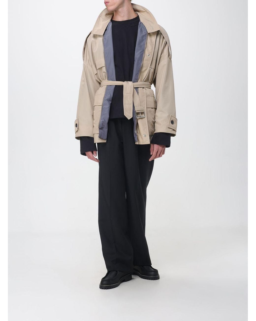 Text Tile Material Marni Technical Fabric Utility Jacket With High Neck And Belt in ...