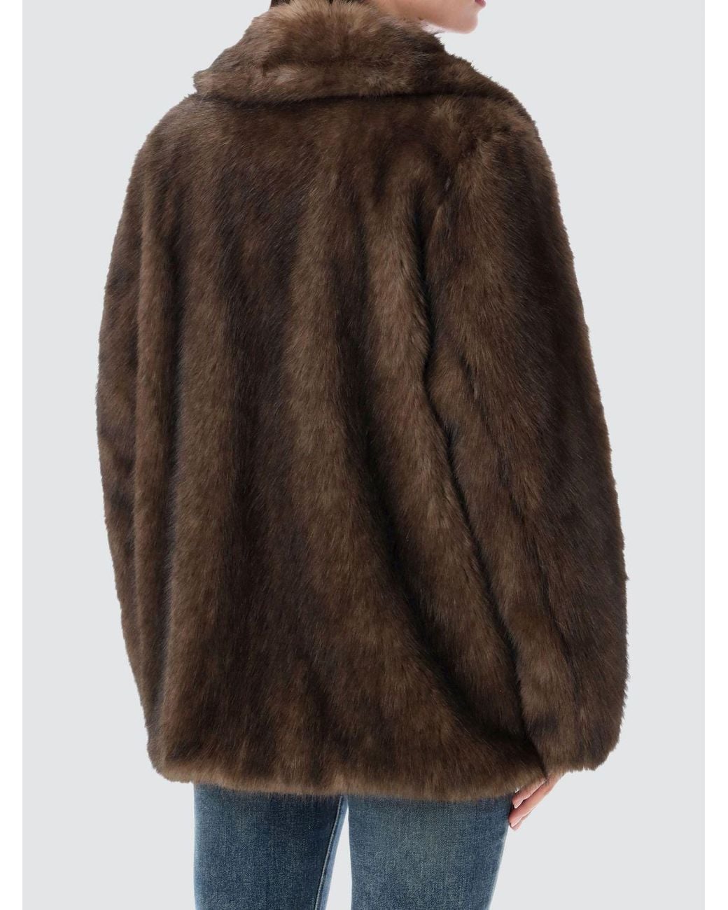 Stand Studio Brown Short Shearling-Style Faux Fur Jacket With Dropped Shoulders