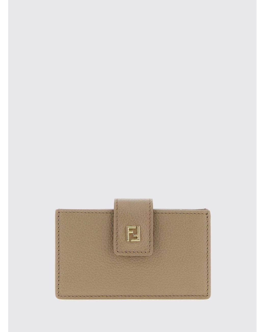 Fendi Natural Large Leather Wallet With Ff Monogram And Strap