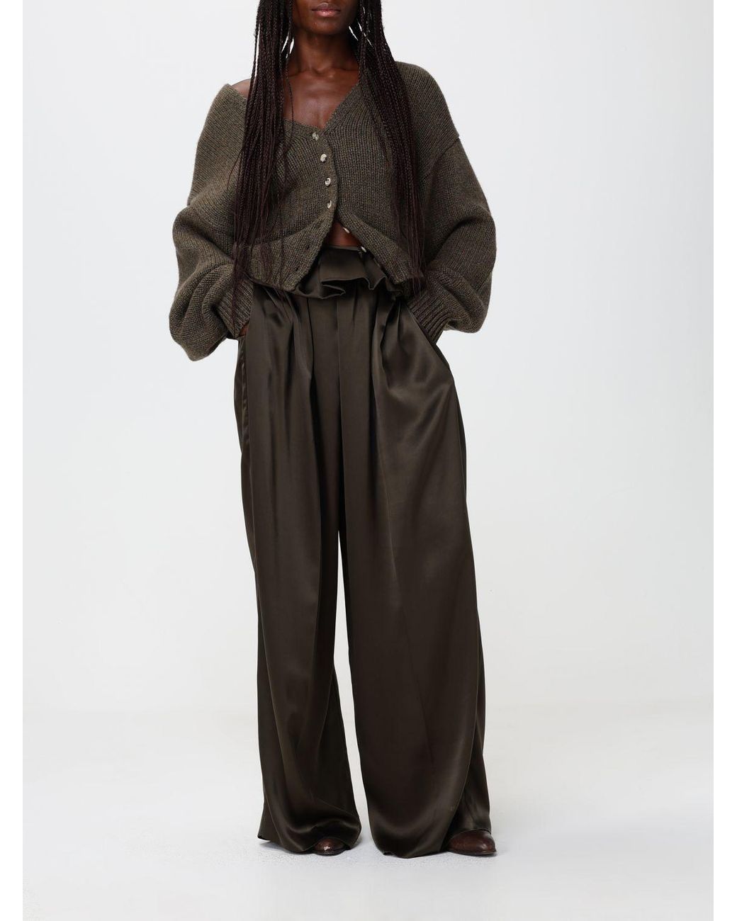 Khaite Green Deep V-Neck Pure Cashmere Cardigan