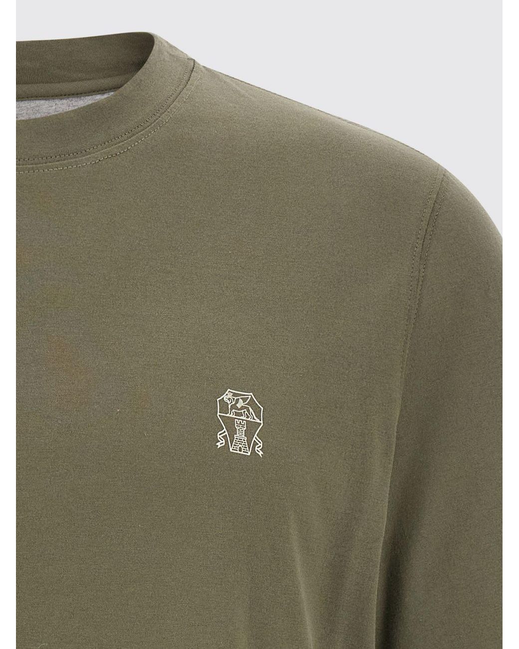 Brunello Cucinelli Green Cotton Crew-Neck T-Shirt With Contrast Logo for men