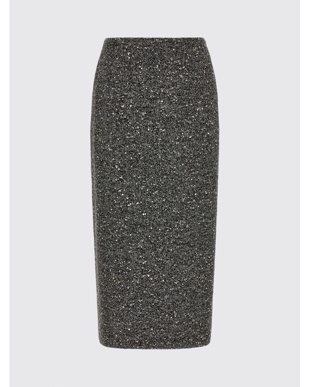 Valentino Garavani Gray Wool Blend Midi Pencil Skirt With Ruffles