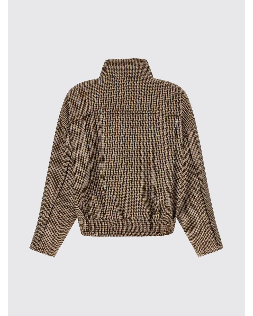 Brunello Cucinelli Brown Houndstooth Virgin Wool Bomber Jacket With High Neck