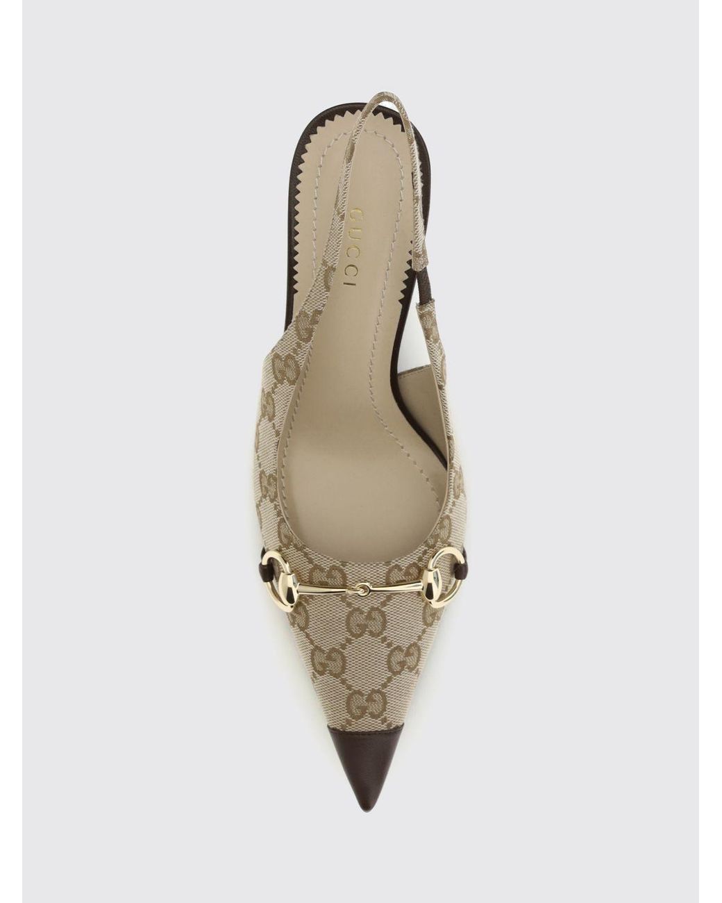 Gucci Natural Gg Jacquard Slingback Pumps With Horsebit Detail And Stiletto Heel