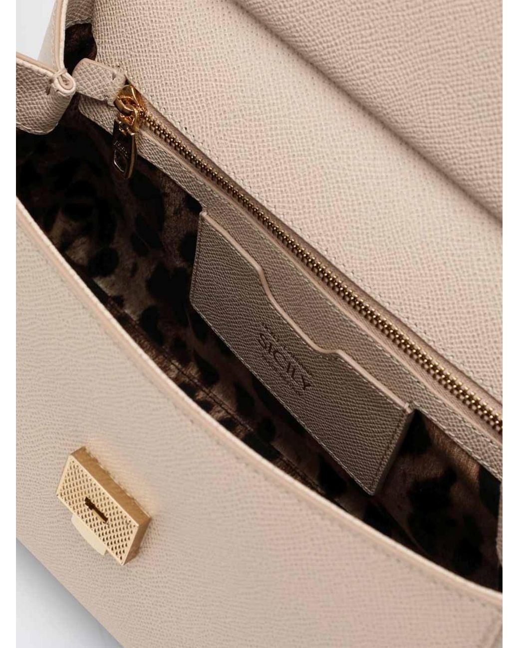 Dolce & Gabbana Natural Dolce &Amp Gabbana Sicily Grained Calfskin Leather Handbag With Shoulder Strap