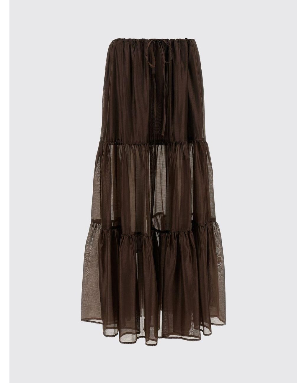Twinset Brown A-Line Tulle Midi Skirt With High Elasticated Waist And Drawstring